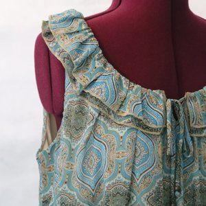 Dressbarn Teal + Tan Paisley Blouse